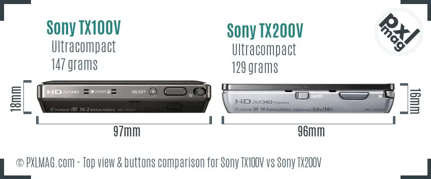Sony TX100V vs Sony TX200V top view buttons comparison