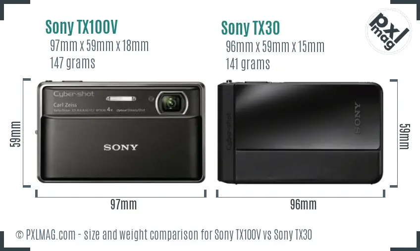 Sony TX100V vs Sony TX30 size comparison