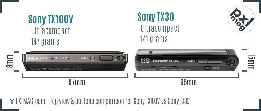 Sony TX100V vs Sony TX30 top view buttons comparison
