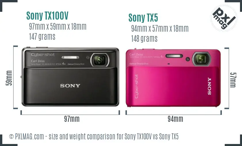 Sony TX100V vs Sony TX5 size comparison