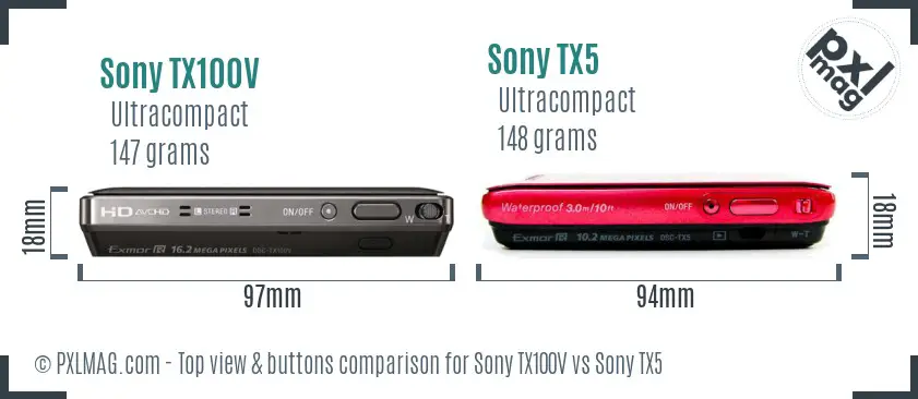 Sony TX100V vs Sony TX5 top view buttons comparison
