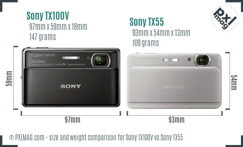 Sony TX100V vs Sony TX55 size comparison