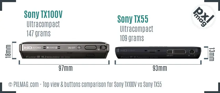 Sony TX100V vs Sony TX55 top view buttons comparison