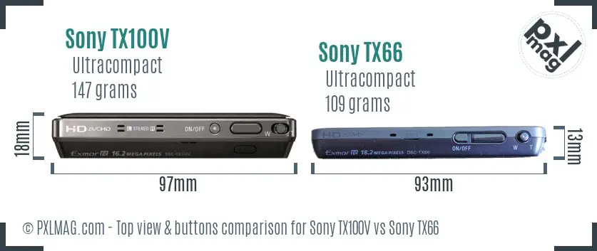 Sony TX100V vs Sony TX66 top view buttons comparison