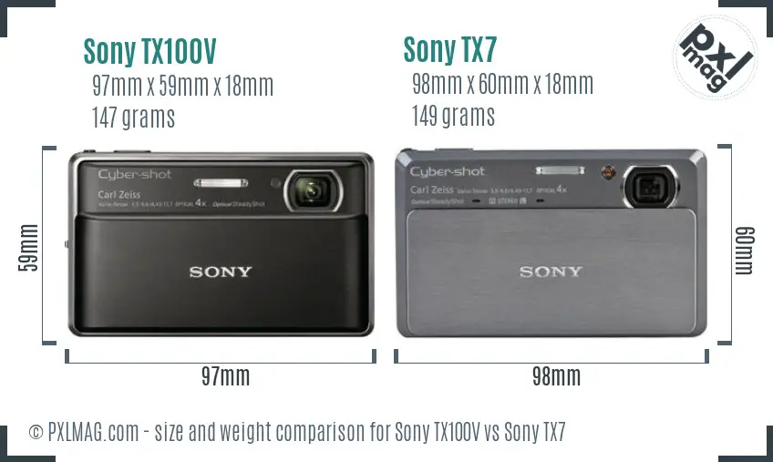 Sony TX100V vs Sony TX7 size comparison
