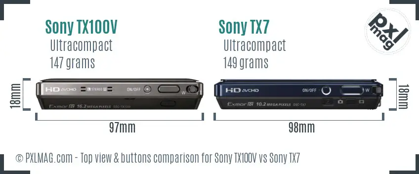 Sony TX100V vs Sony TX7 top view buttons comparison