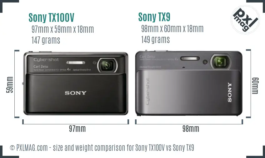 Sony TX100V vs Sony TX9 size comparison