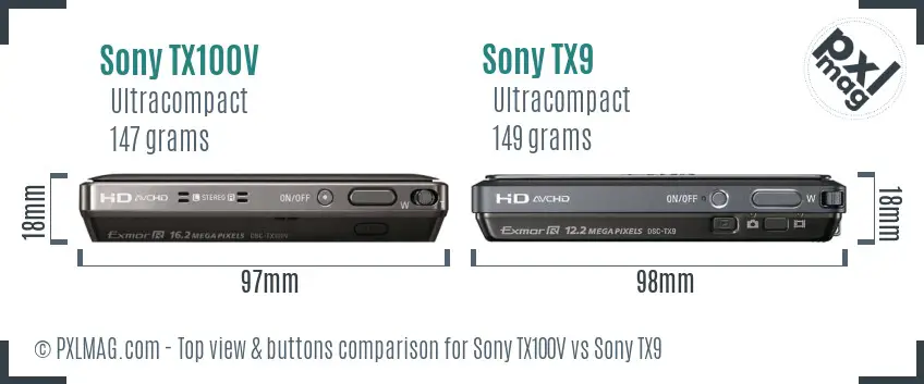 Sony TX100V vs Sony TX9 top view buttons comparison