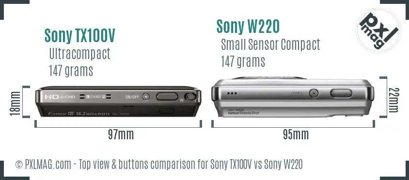 Sony TX100V vs Sony W220 top view buttons comparison