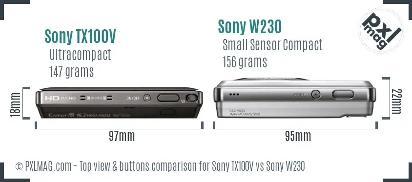 Sony TX100V vs Sony W230 top view buttons comparison