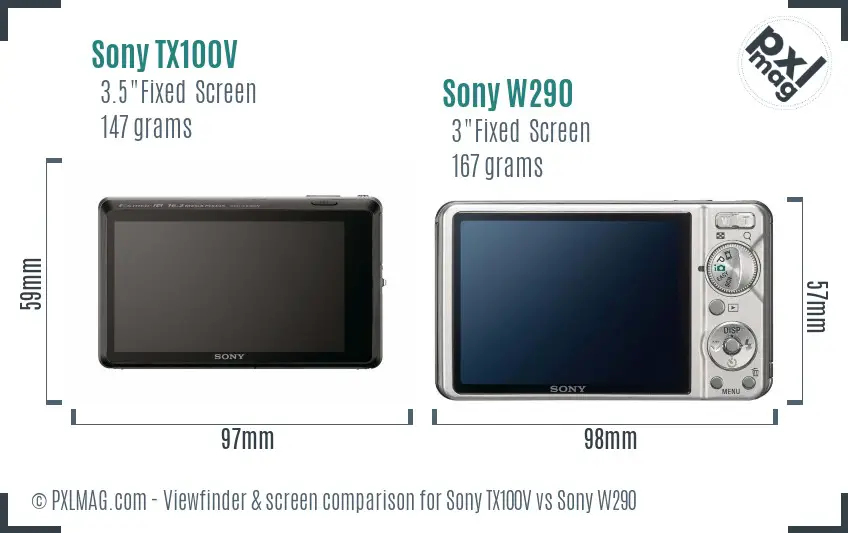 Sony TX100V vs Sony W290 Screen and Viewfinder comparison