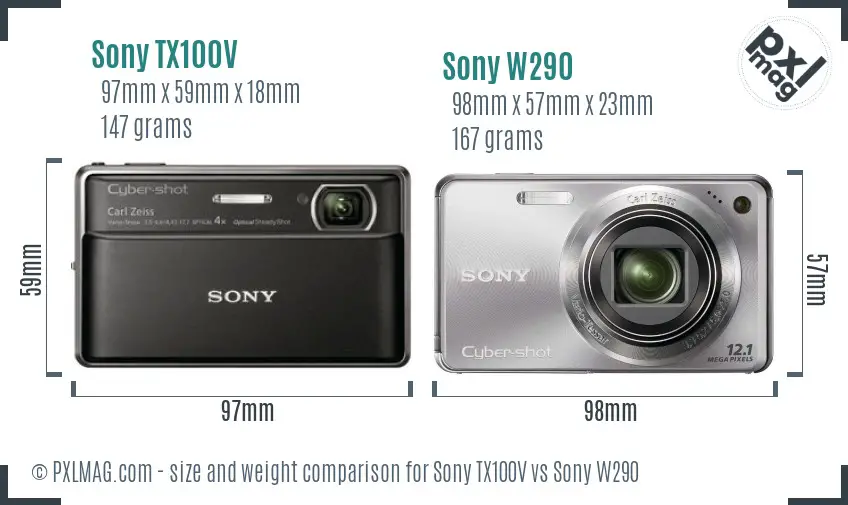 Sony TX100V vs Sony W290 size comparison