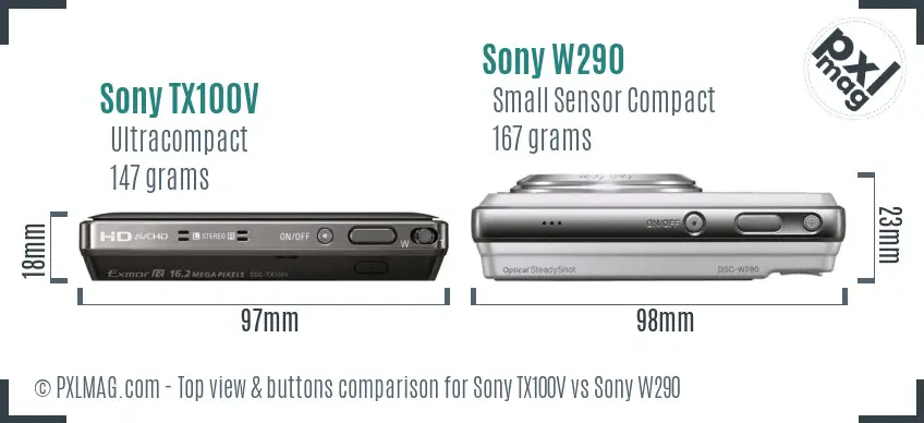 Sony TX100V vs Sony W290 top view buttons comparison