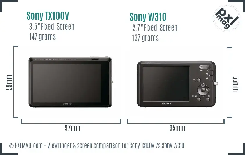Sony TX100V vs Sony W310 Screen and Viewfinder comparison