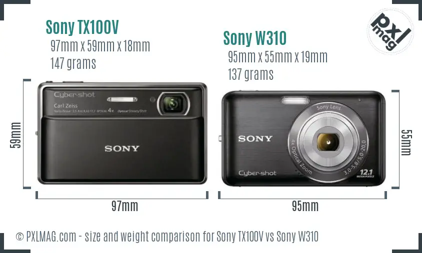 Sony TX100V vs Sony W310 size comparison