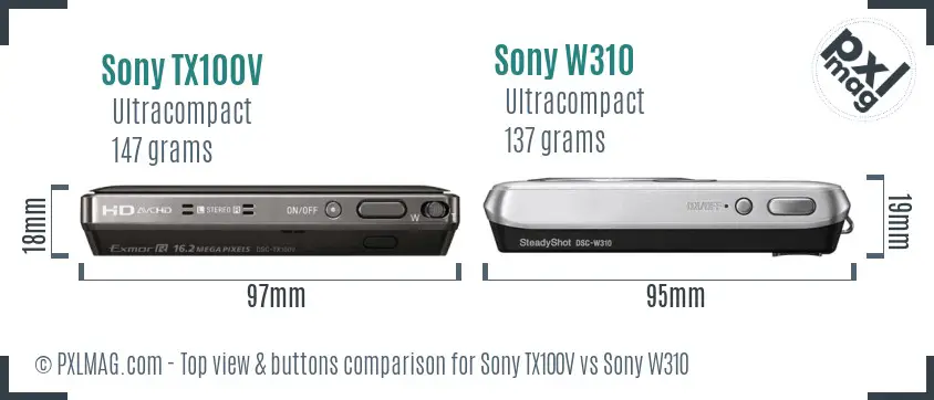 Sony TX100V vs Sony W310 top view buttons comparison