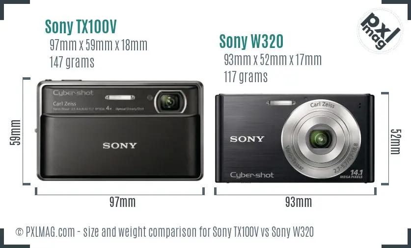 Sony TX100V vs Sony W320 size comparison