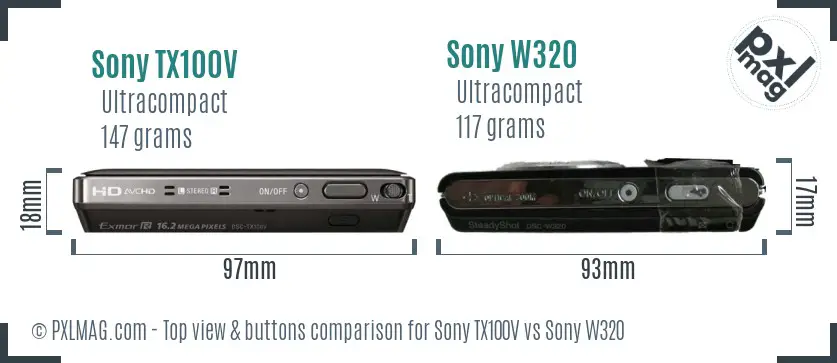 Sony TX100V vs Sony W320 top view buttons comparison