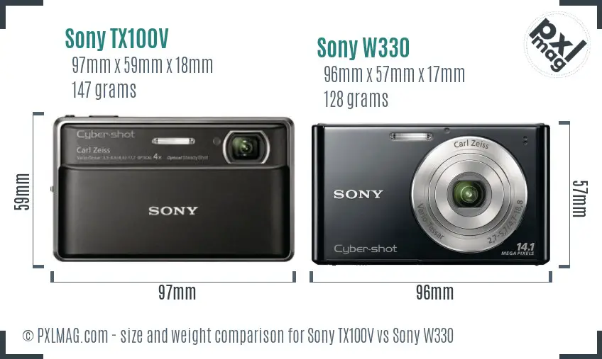 Sony TX100V vs Sony W330 size comparison