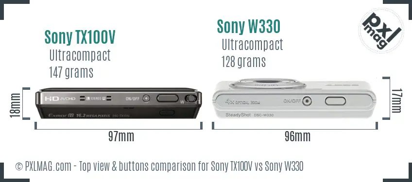 Sony TX100V vs Sony W330 top view buttons comparison