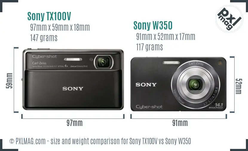 Sony TX100V vs Sony W350 size comparison