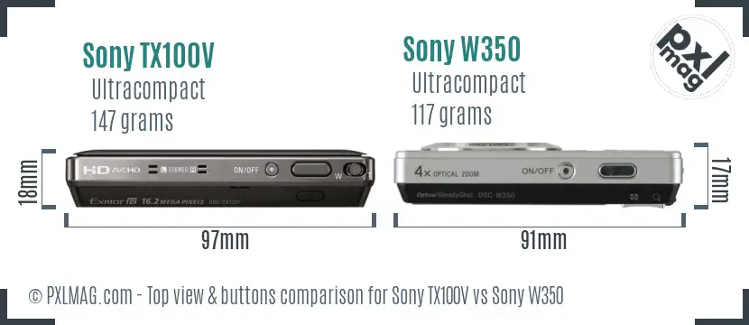 Sony TX100V vs Sony W350 top view buttons comparison