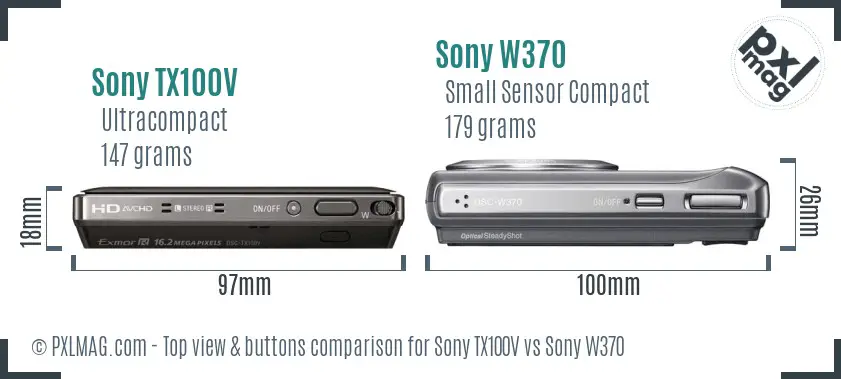 Sony TX100V vs Sony W370 top view buttons comparison