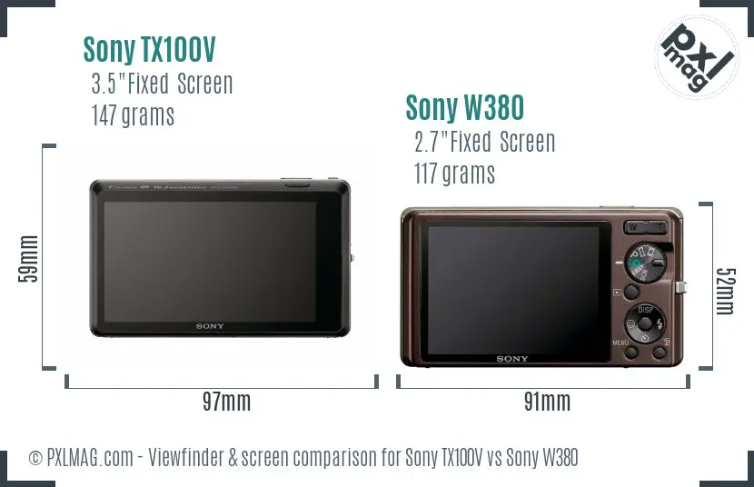 Sony TX100V vs Sony W380 Screen and Viewfinder comparison