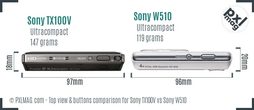 Sony TX100V vs Sony W510 top view buttons comparison