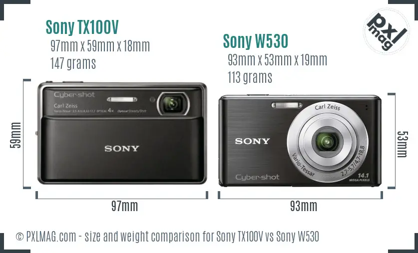 Sony TX100V vs Sony W530 size comparison