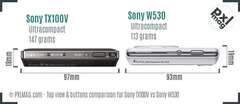 Sony TX100V vs Sony W530 top view buttons comparison
