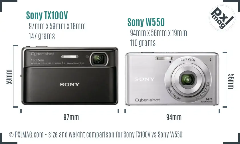Sony TX100V vs Sony W550 size comparison