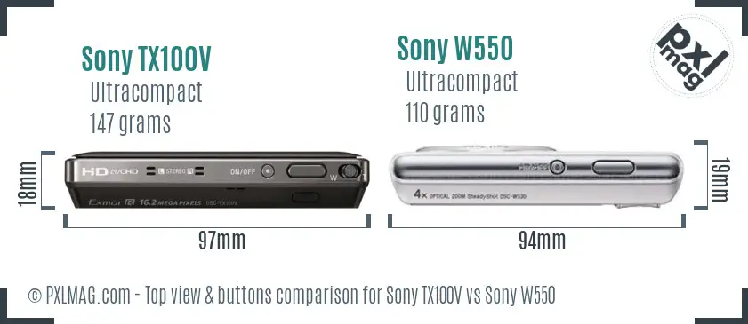 Sony TX100V vs Sony W550 top view buttons comparison