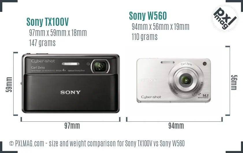 Sony TX100V vs Sony W560 size comparison