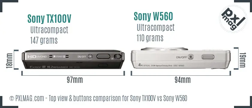Sony TX100V vs Sony W560 top view buttons comparison