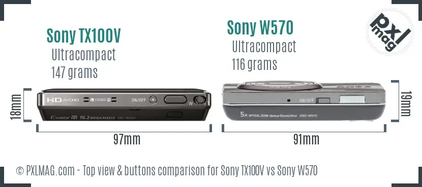 Sony TX100V vs Sony W570 top view buttons comparison
