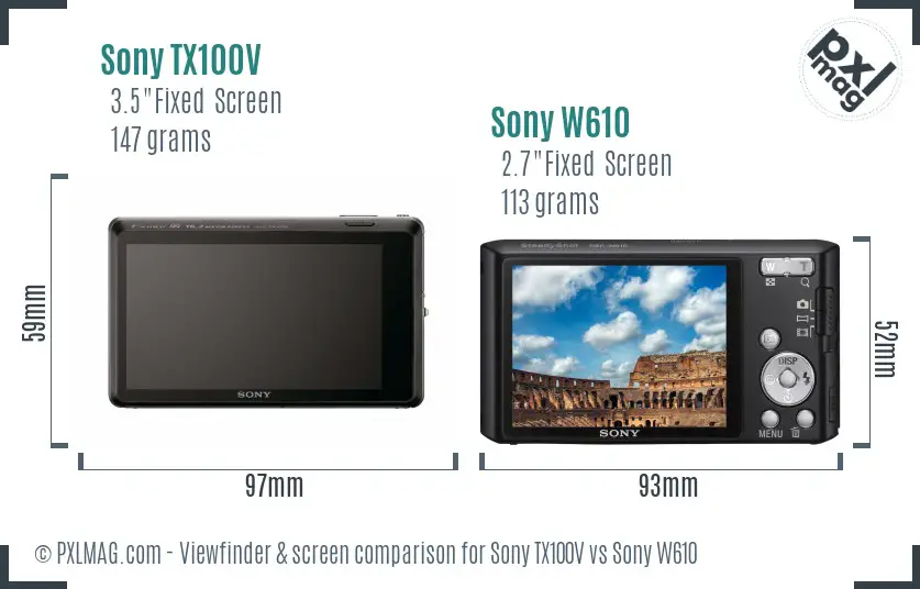 Sony TX100V vs Sony W610 Screen and Viewfinder comparison