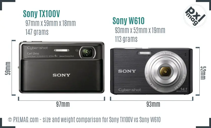 Sony TX100V vs Sony W610 size comparison
