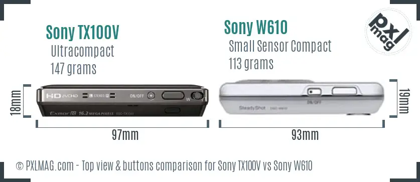 Sony TX100V vs Sony W610 top view buttons comparison