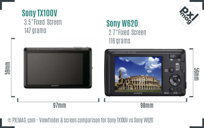 Sony TX100V vs Sony W620 Screen and Viewfinder comparison