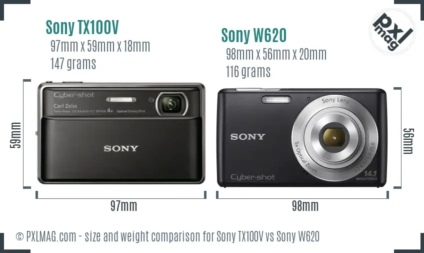Sony TX100V vs Sony W620 size comparison