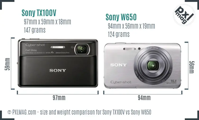 Sony TX100V vs Sony W650 size comparison