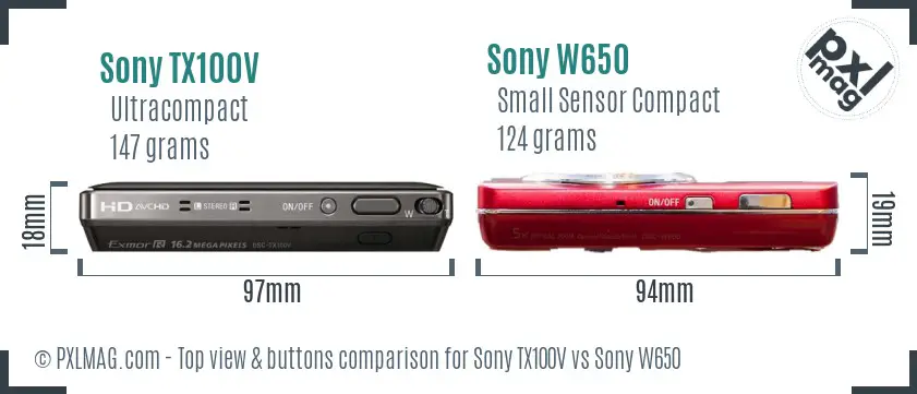 Sony TX100V vs Sony W650 top view buttons comparison