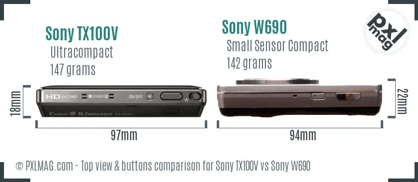 Sony TX100V vs Sony W690 top view buttons comparison