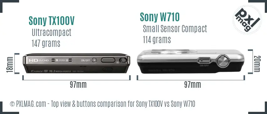 Sony TX100V vs Sony W710 top view buttons comparison