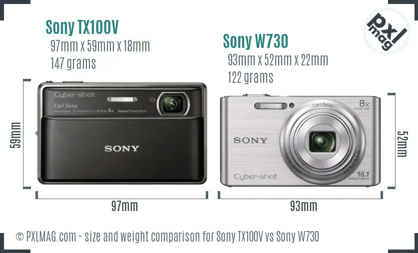 Sony TX100V vs Sony W730 size comparison