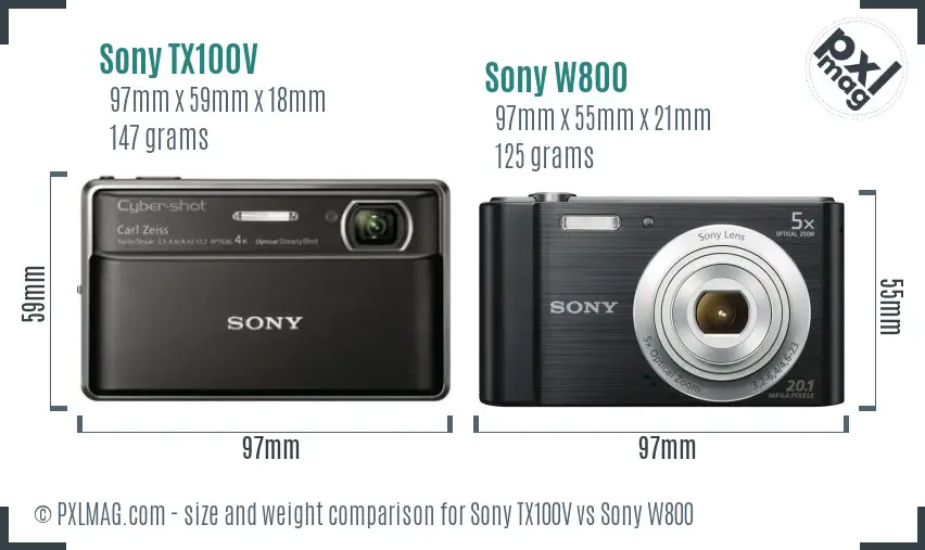 Sony TX100V vs Sony W800 size comparison