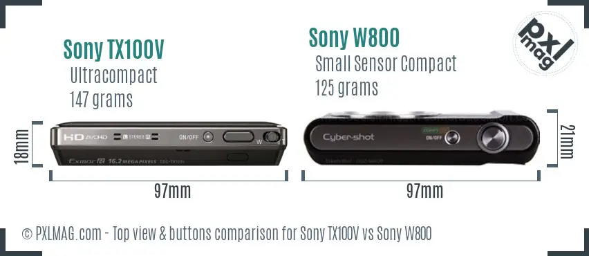 Sony TX100V vs Sony W800 top view buttons comparison
