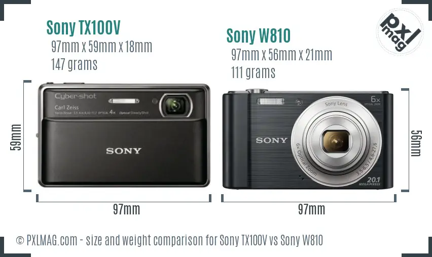 Sony TX100V vs Sony W810 size comparison