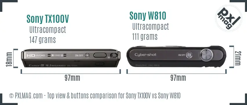 Sony TX100V vs Sony W810 top view buttons comparison
